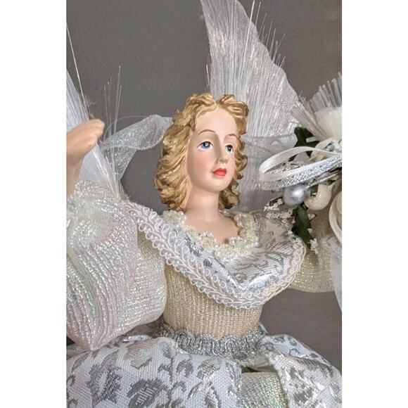Vtg Fiber Optic Angel Tree Topper Light Up Silver White Gown Christmas 15" - Picture 6 of 9